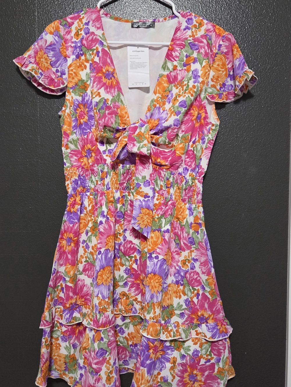 Women Floral Tie-Front Midi Dress in Pink, Purple & Orange